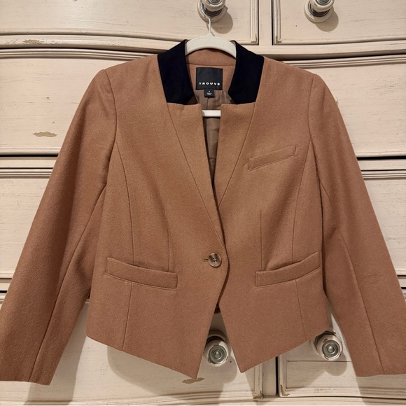 Trouvé Collarless Camel/Black Wool Blazer - Picture 4 of 10